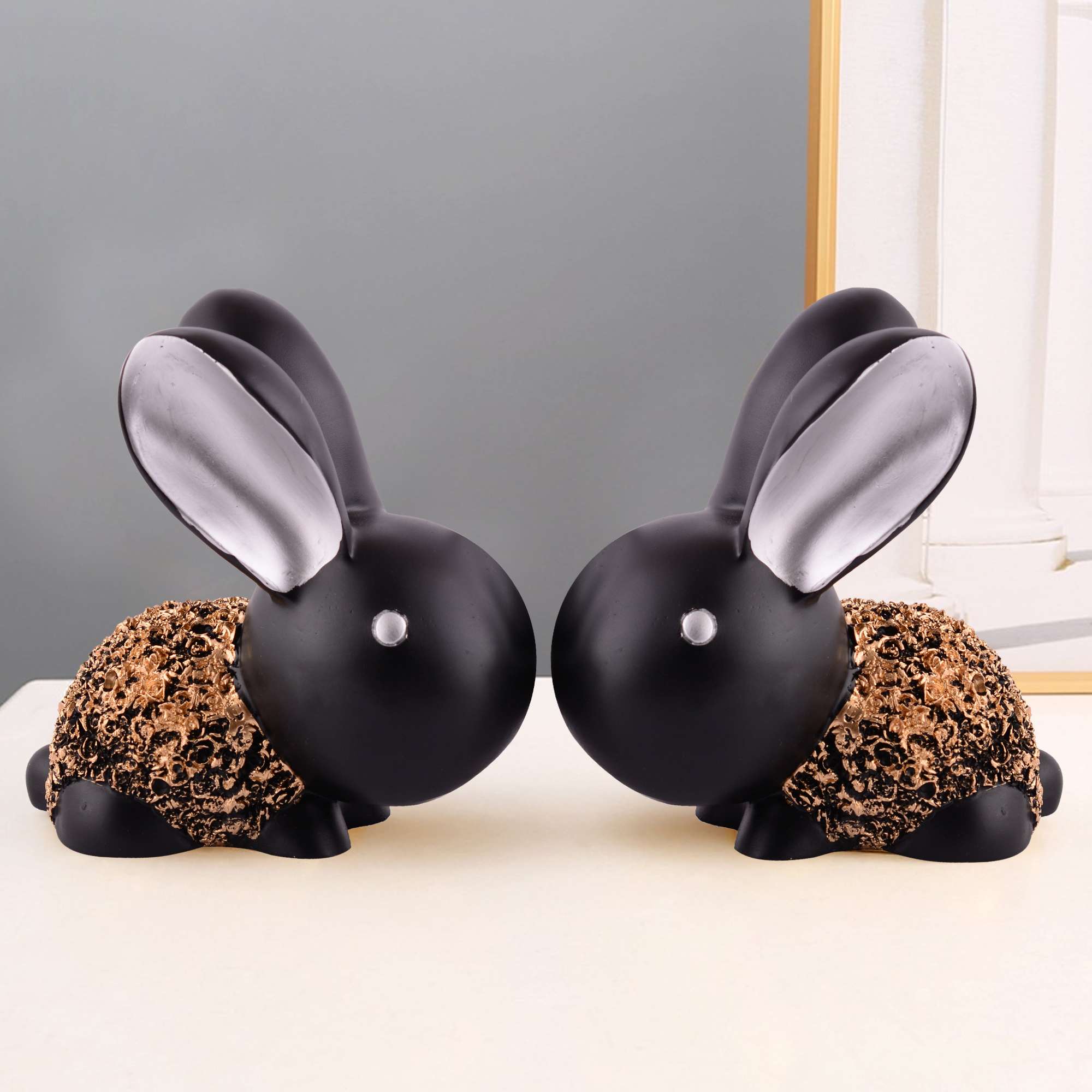 Rabbit Cute Pair Statue for Home Decor Showpiece | Kids Room Decorative Showpiece (Black) - Image 4